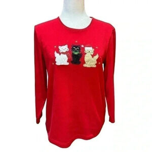 Mercer Street Studio Christmas Cat Trio Red Long Sleeve Size S